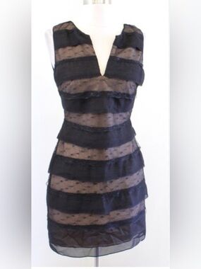 BCBG Max Azria Fionna Black Ruffle Tiered Lace Illusion Cocktail Party Dress 8